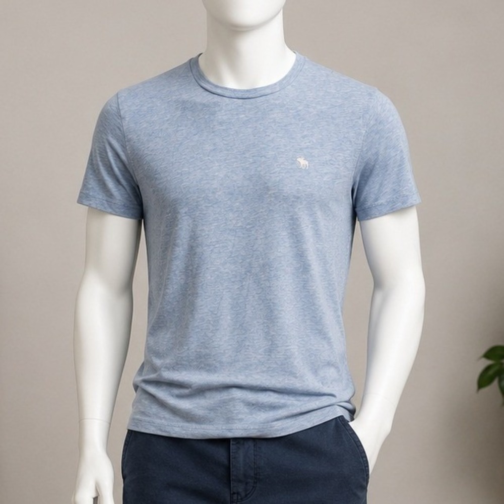 Abercrombie & Fitch Mens T-Shirt Light Blue Heathered Moose Logo Small